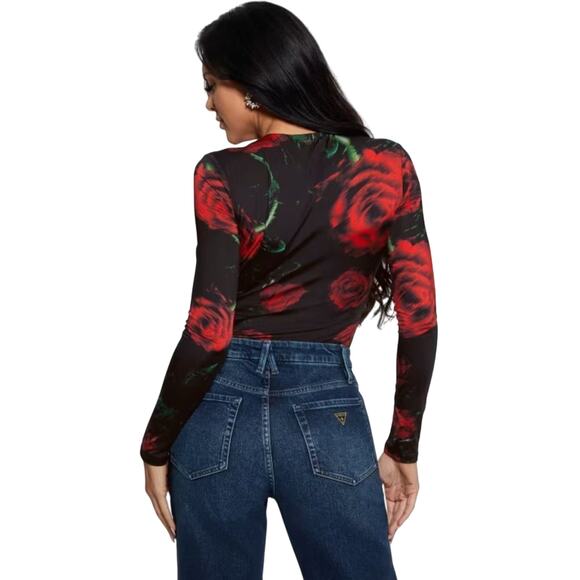 GUESS Eco Bianca Printed Floral Bodysuit in Black Size XL - Picture 4 of 5